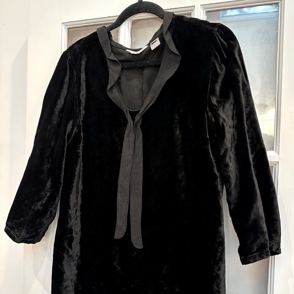 J. Jill Black Velvet Tie Neck Knee Length 3/4 Sleeve Midi Dress Size Medium Tall - Picture 8 of 11